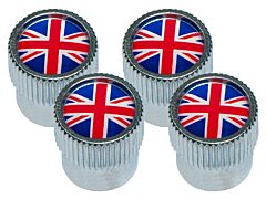 VPLRW0151 - Valve Cap - Red and Blue Union Jack Logo - Set of 4 - Discovery 5, Discovery Sport, New Defender 2020+, Range Rover 2022+, Range Rover Evoque 2012+, Range Rover Velar 2017+