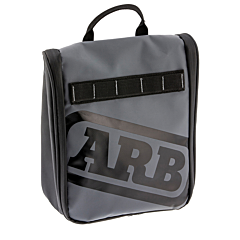 ARB Toiletries Bag Charcoal / Red Large Mesh Pockets, Hanging Hook & Mirror