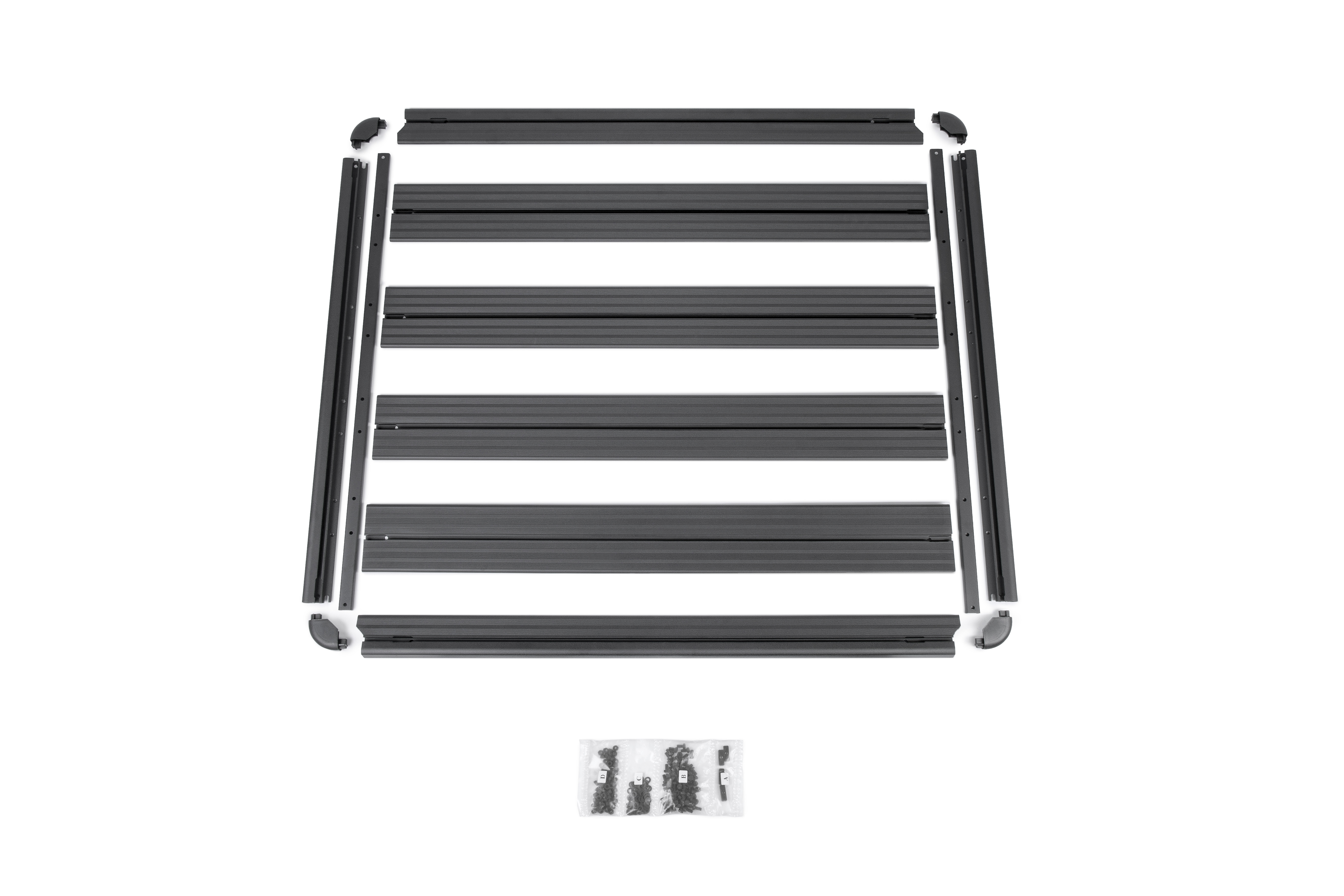 Full-length aluminium platform roof rack on an expedition vehicle