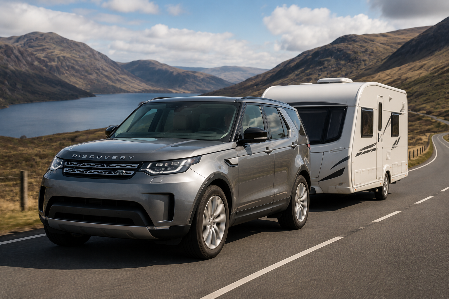 Four-wheel-drive vehicle towing a trailer