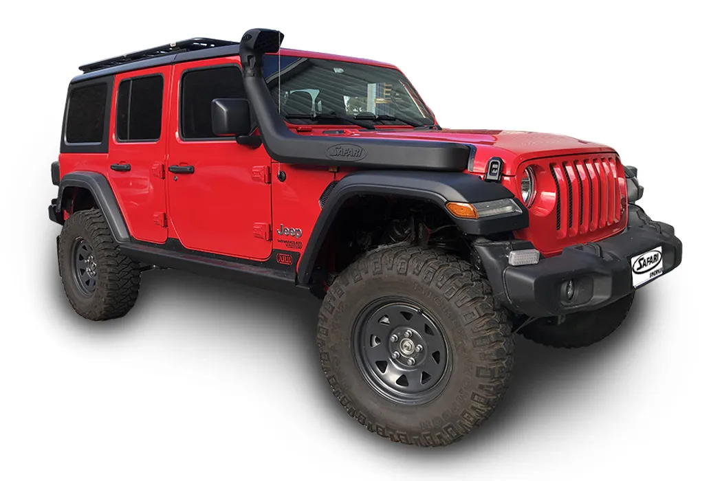 Raised air intake snorkel fitted to a four-wheel-drive